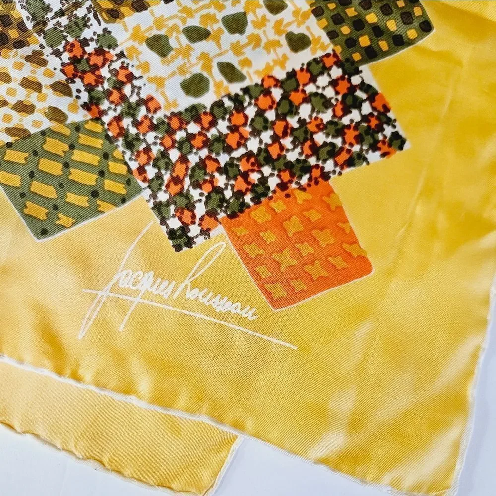 Yellow Geometric Print Square Scarf - Women Accessories